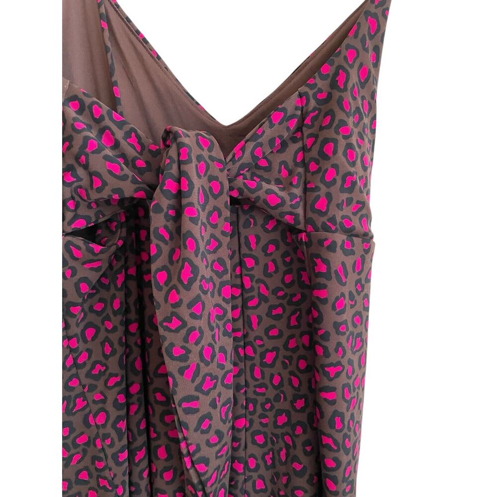 Banana Republic Slip Midi Dress Size Medium Petite Leopard Brown Pink Tie Back - Picture 4 of 6